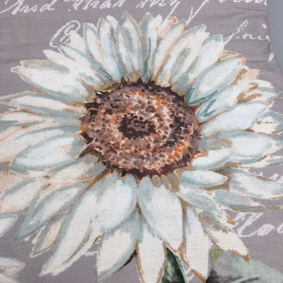 Nicole Miller Sunflower Script Fall Tablecloth Aqua White Gray 60x120 Fabric - Picture 10 of 11